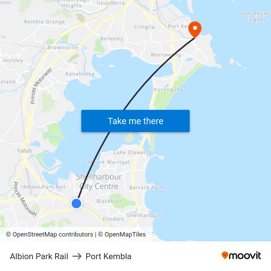 Albion Park Rail to Port Kembla map