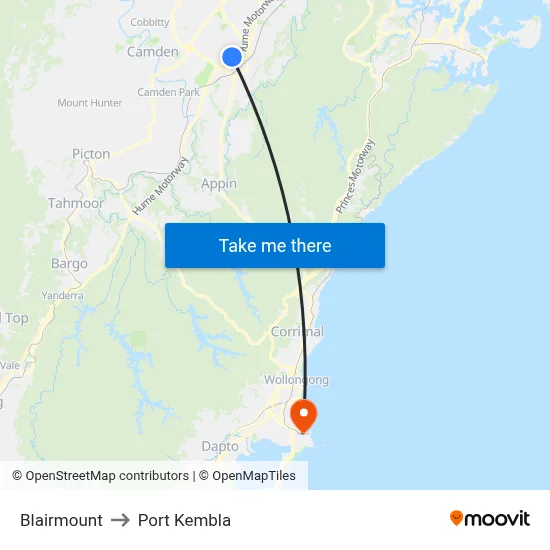 Blairmount to Port Kembla map