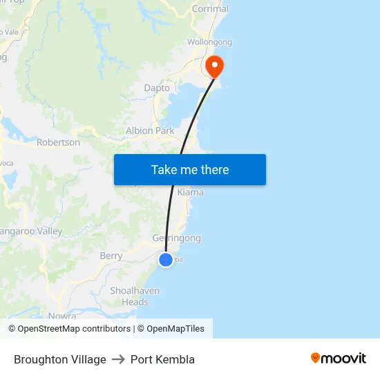Broughton Village to Port Kembla map