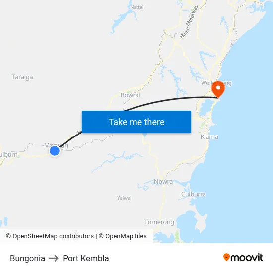 Bungonia to Port Kembla map