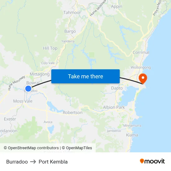 Burradoo to Port Kembla map