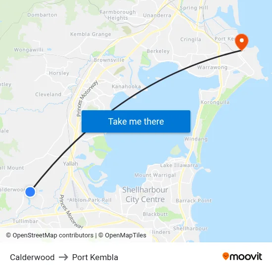 Calderwood to Port Kembla map