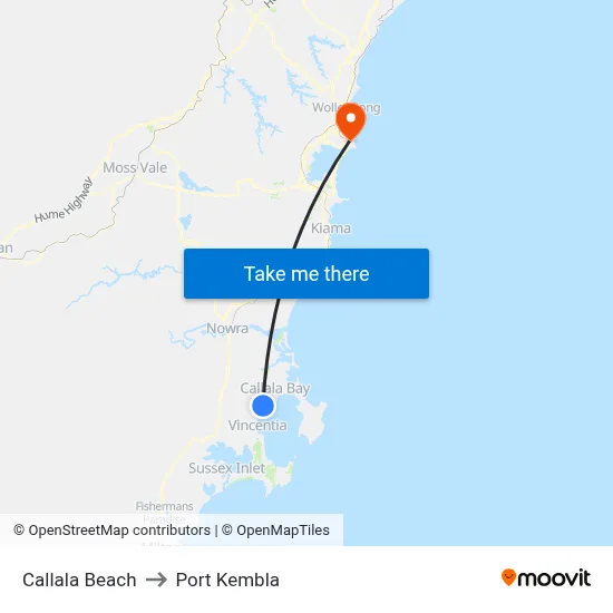 Callala Beach to Port Kembla map
