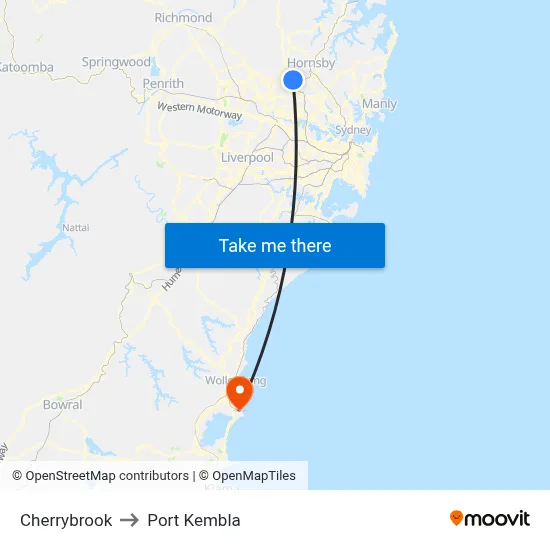 Cherrybrook to Port Kembla map