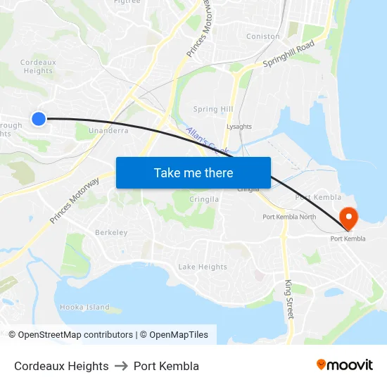 Cordeaux Heights to Port Kembla map