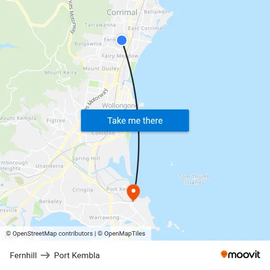 Fernhill to Port Kembla map