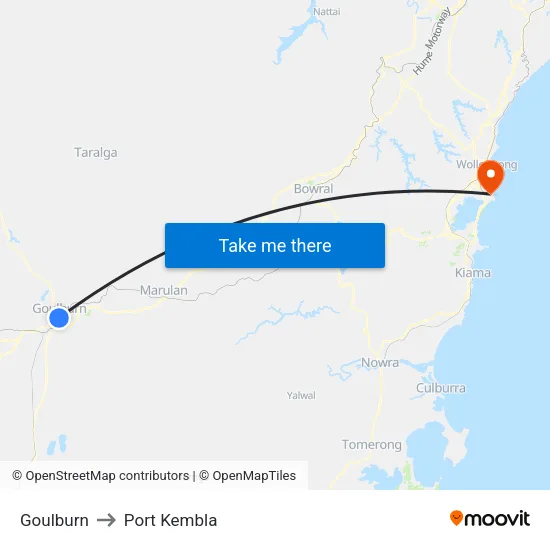 Goulburn to Port Kembla map