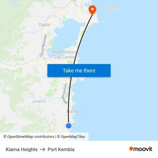 Kiama Heights to Port Kembla map