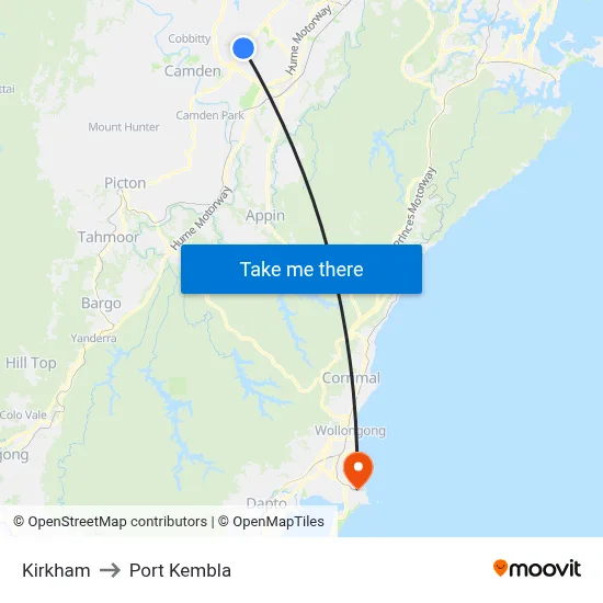 Kirkham to Port Kembla map