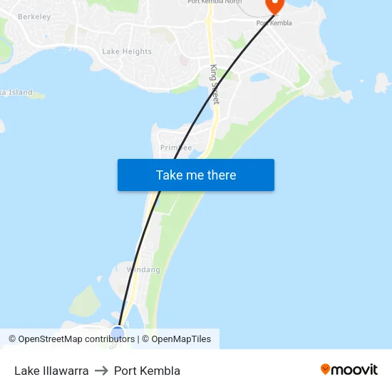 Lake Illawarra to Port Kembla map