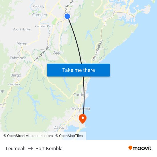 Leumeah to Port Kembla map