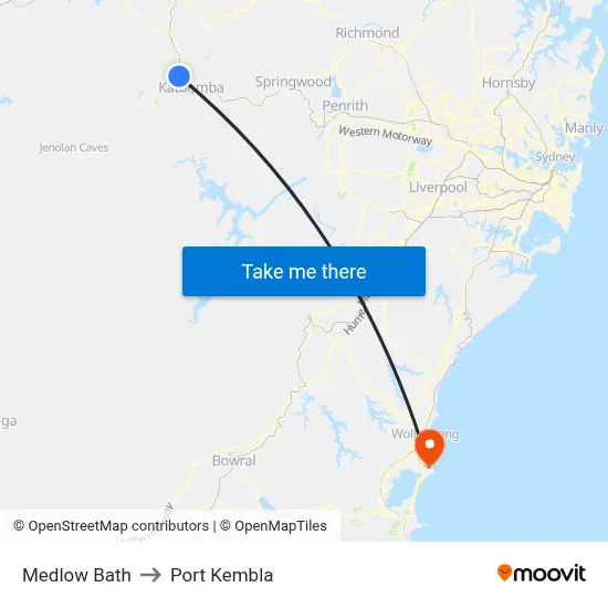 Medlow Bath to Port Kembla map