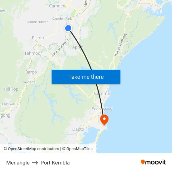 Menangle to Port Kembla map