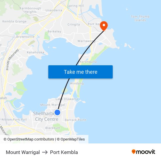 Mount Warrigal to Port Kembla map