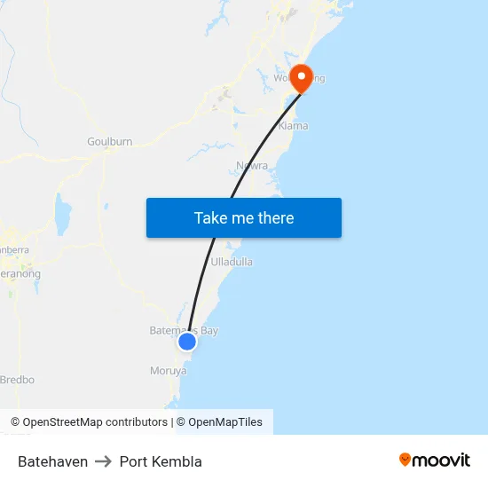 Batehaven to Port Kembla map