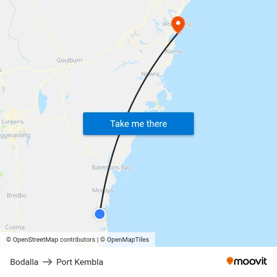 Bodalla to Port Kembla map