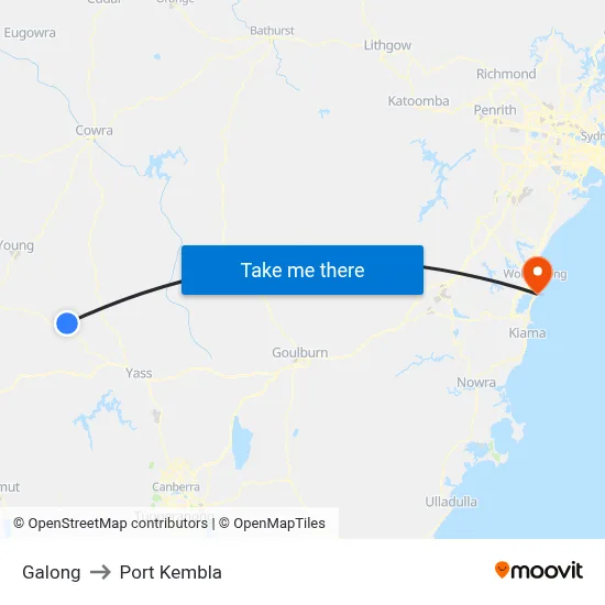 Galong to Port Kembla map