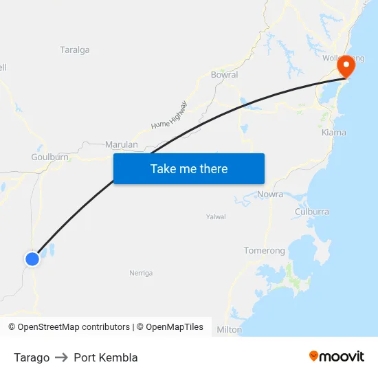 Tarago to Port Kembla map