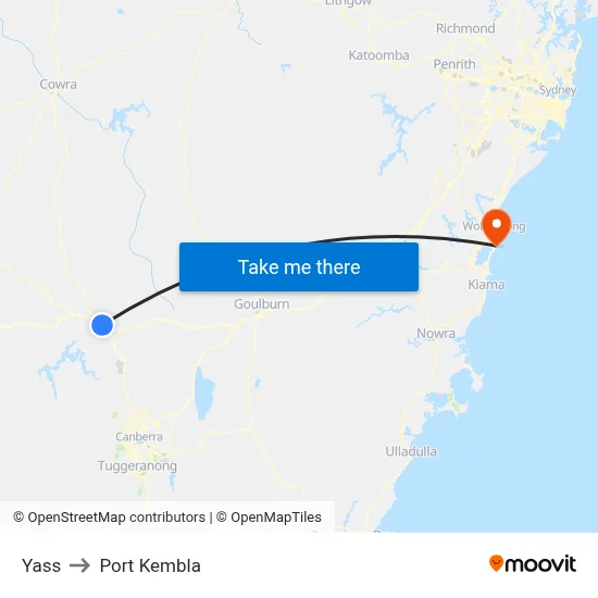 Yass to Port Kembla map