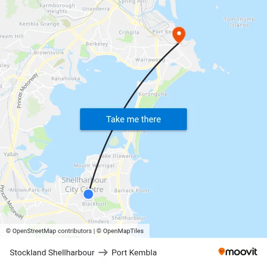 Stockland Shellharbour to Port Kembla map