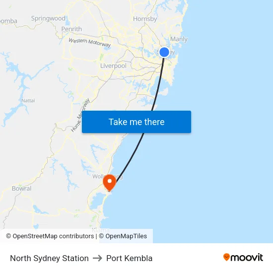 North Sydney Station to Port Kembla map