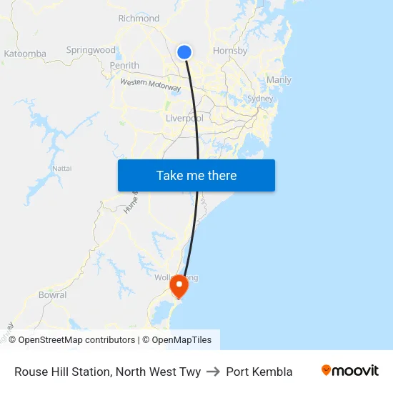 Rouse Hill Station, North West Twy to Port Kembla map