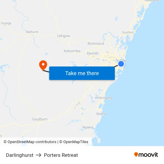 Darlinghurst to Porters Retreat map