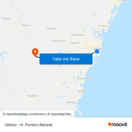 Ultimo to Porters Retreat map