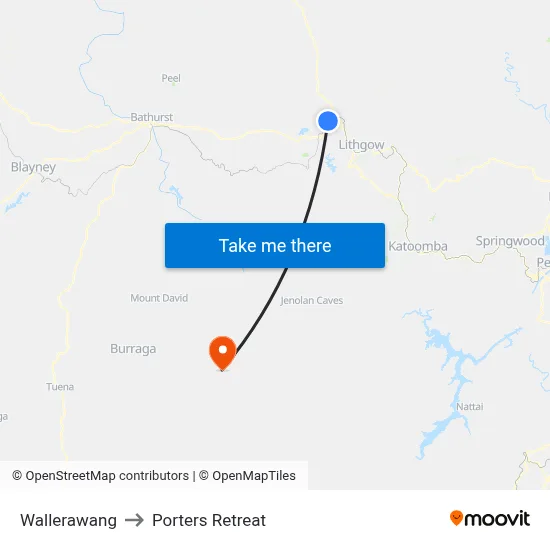 Wallerawang to Porters Retreat map
