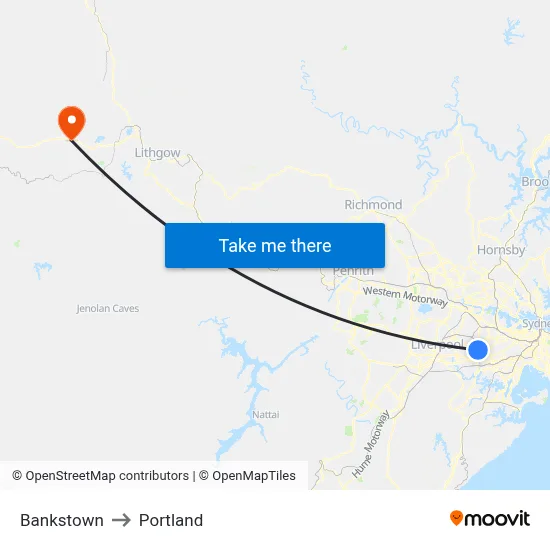 Bankstown to Portland map