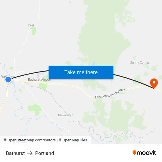 Bathurst to Portland map