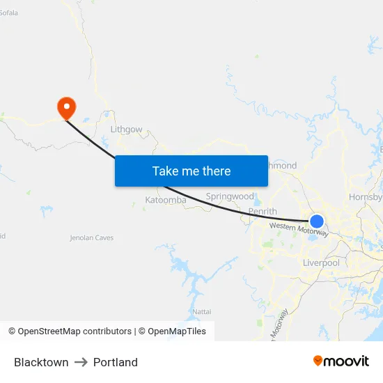 Blacktown to Portland map