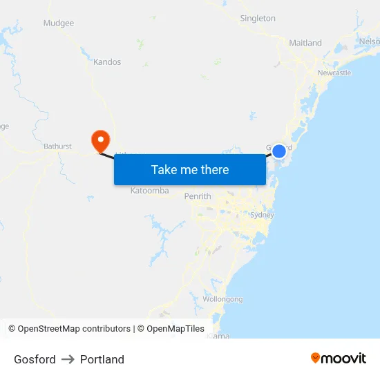 Gosford to Portland map