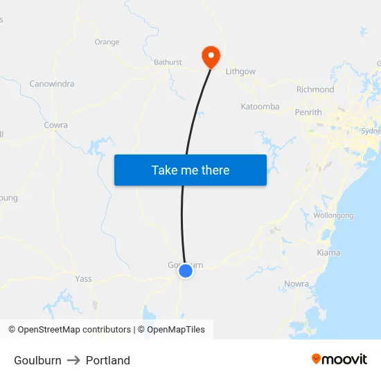 Goulburn to Portland map