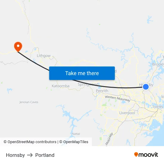 Hornsby to Portland map