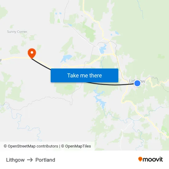 Lithgow to Portland map