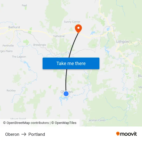 Oberon to Portland map