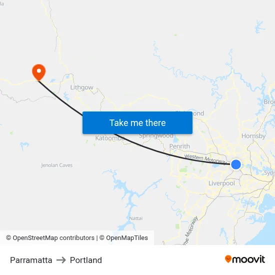 Parramatta to Portland map