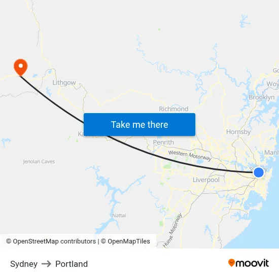 Sydney to Portland map