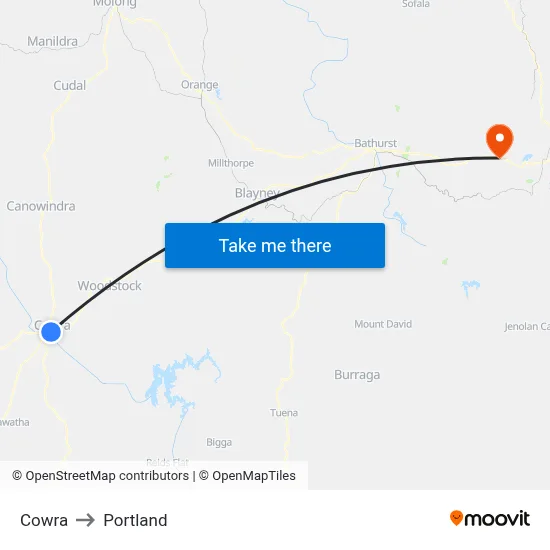 Cowra to Portland map