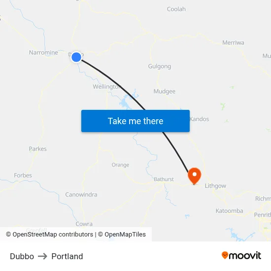Dubbo to Portland map