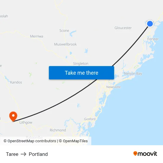 Taree to Portland map