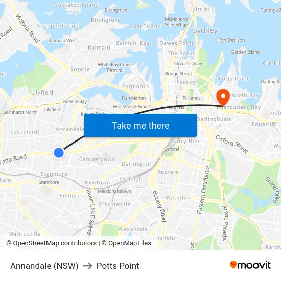 Annandale (NSW) to Potts Point map