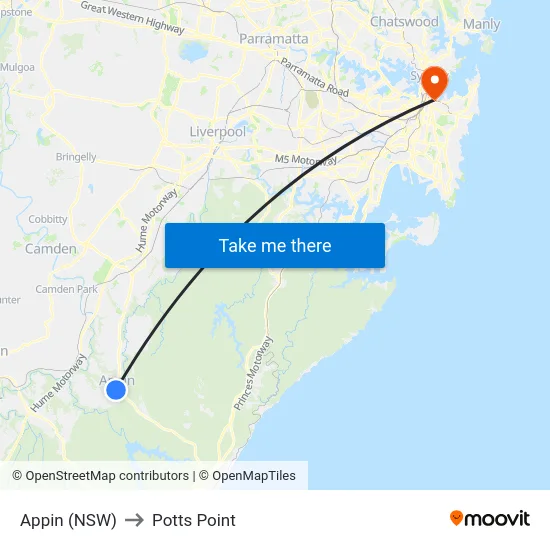 Appin (NSW) to Potts Point map