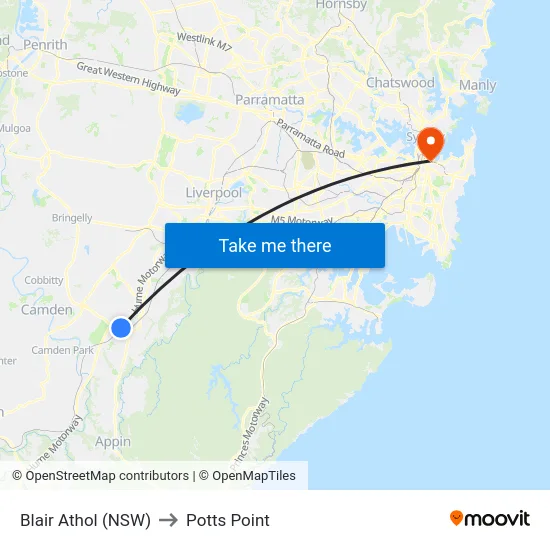 Blair Athol (NSW) to Potts Point map