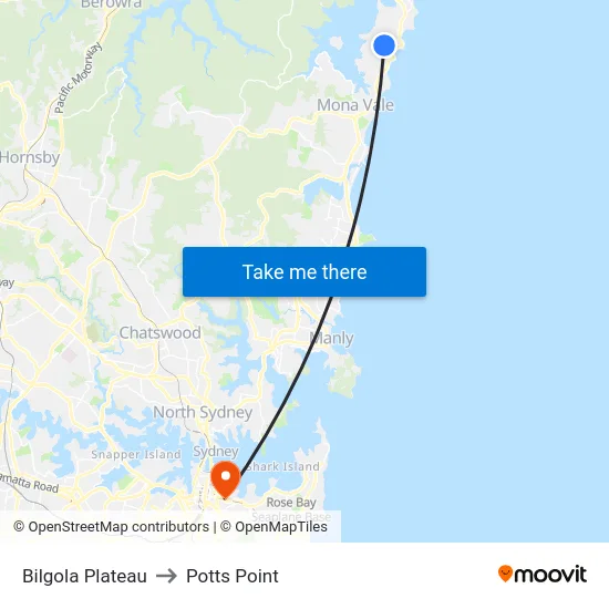 Bilgola Plateau to Potts Point map