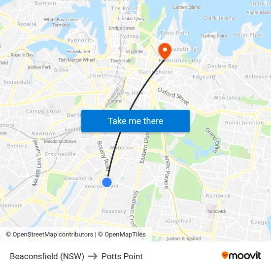 Beaconsfield (NSW) to Potts Point map