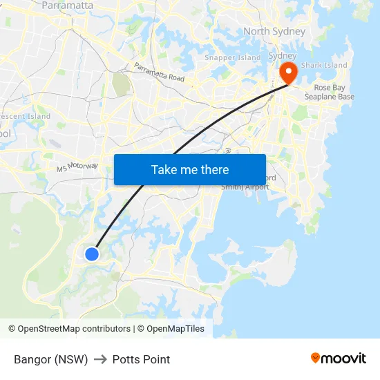 Bangor (NSW) to Potts Point map