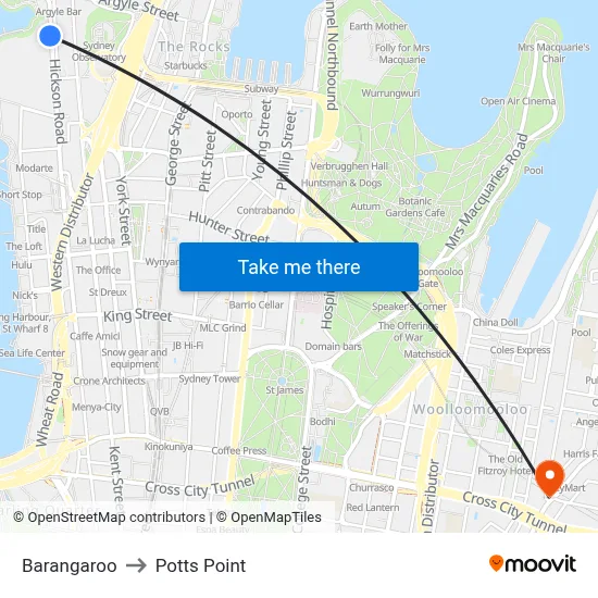 Barangaroo to Potts Point map