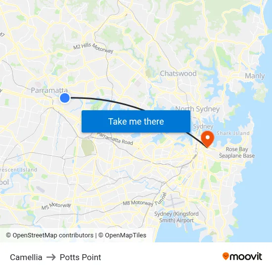 Camellia to Potts Point map